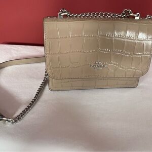 Coach Klare Taupe Croc-Embossed Leather Shoulder Bag